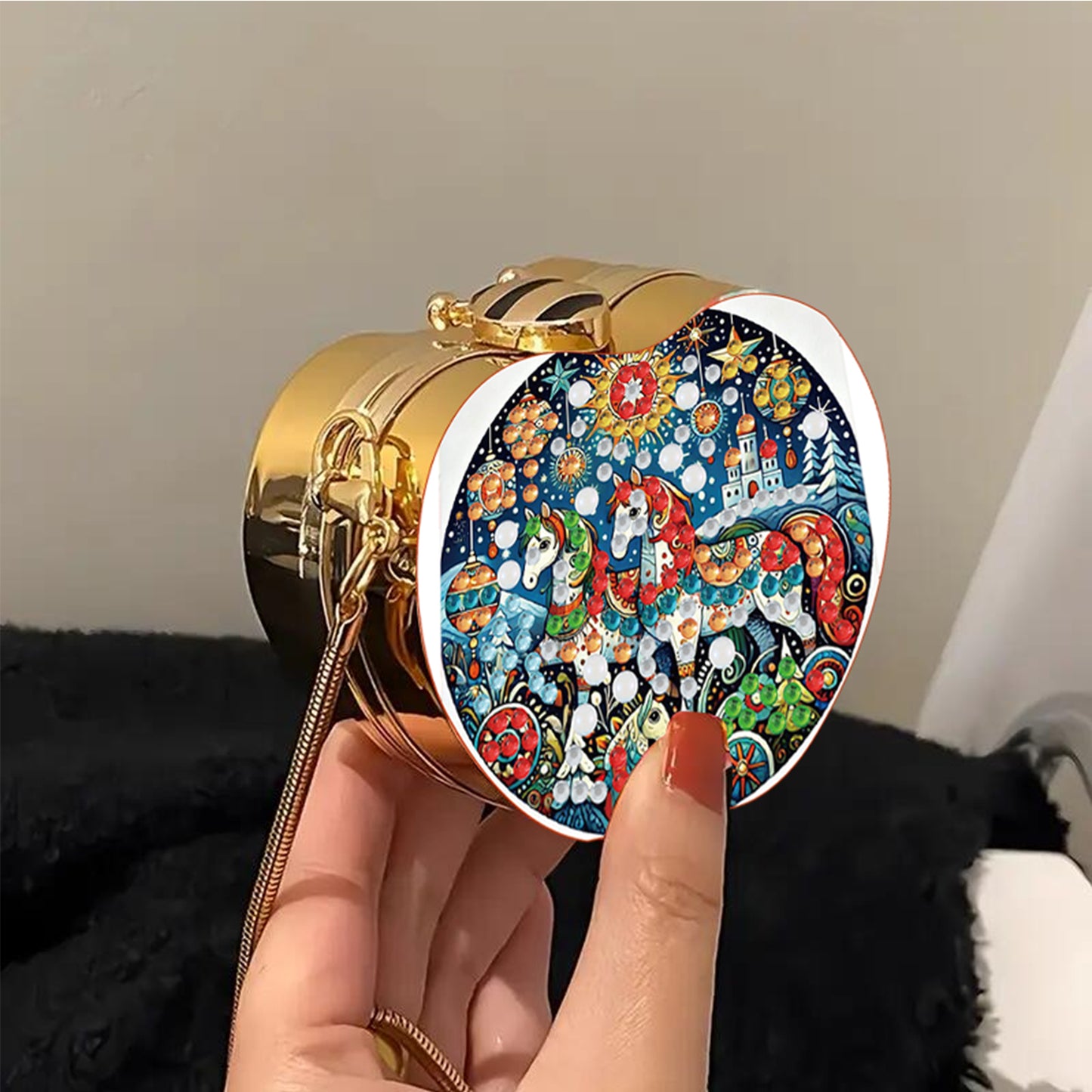 Horse DIY Acrylic Love Art Diamond Painting Coin Purse with Chain for Women Girl