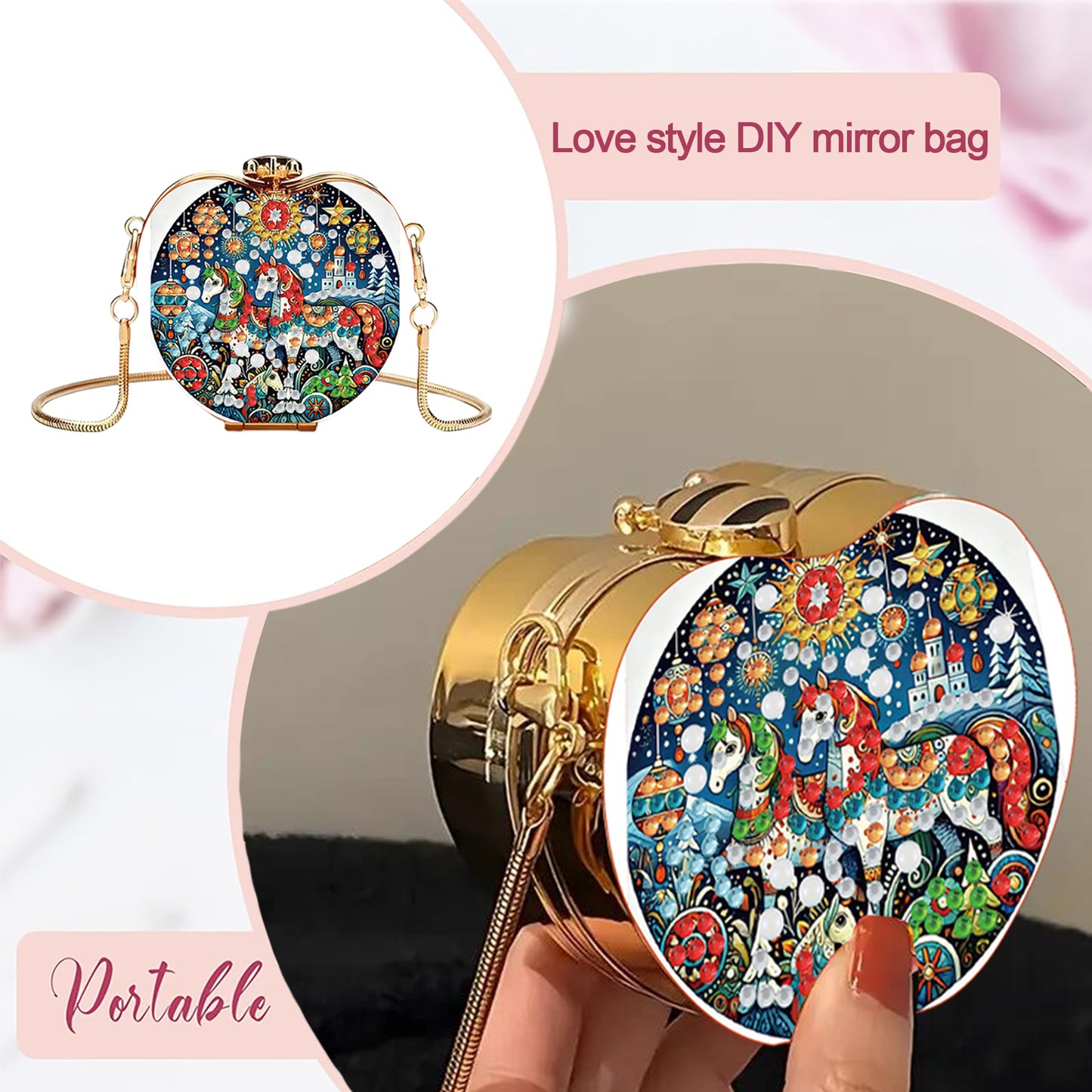 Horse DIY Acrylic Love Art Diamond Painting Coin Purse with Chain for Women Girl