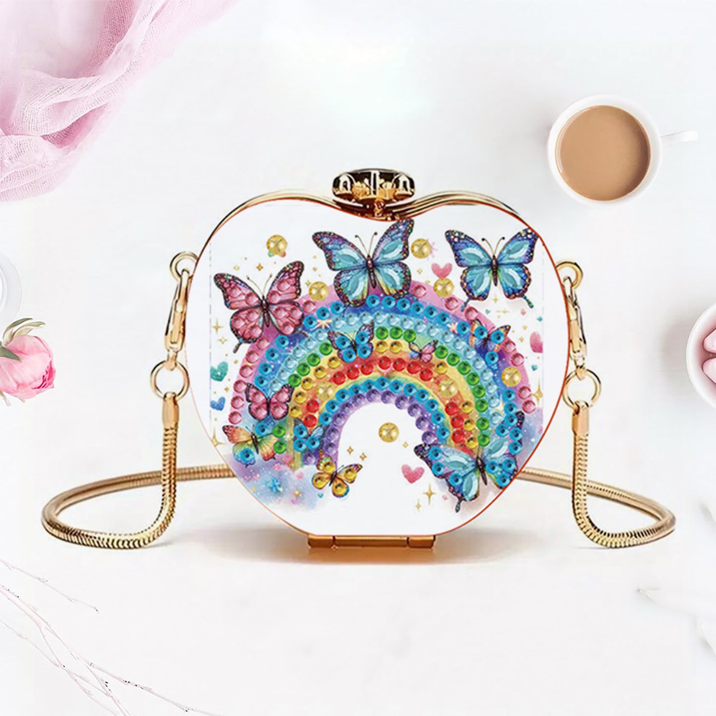 Rainbow DIY Acrylic Love Art Diamond Painting Coin Purse with Chain for Women
