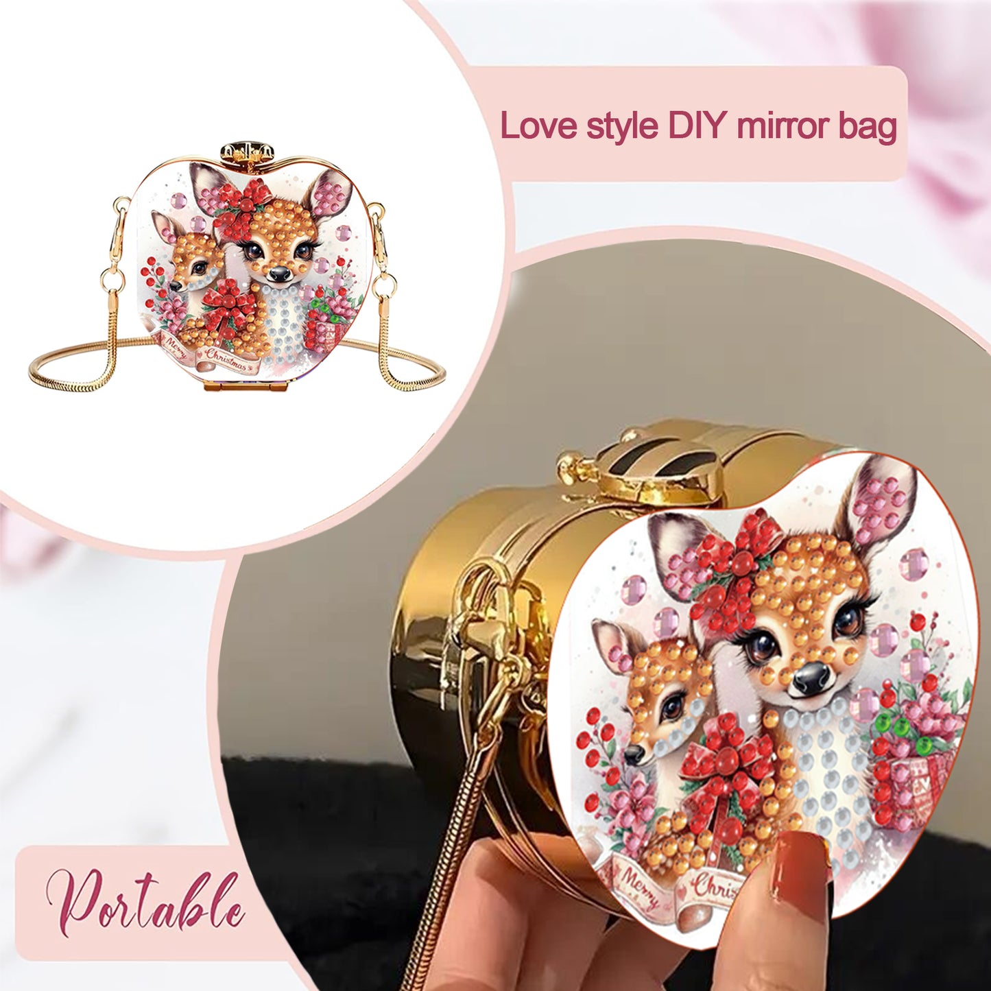 Reindeer DIY Acrylic Love Art Diamond Painting Coin Purse with Chain for Women