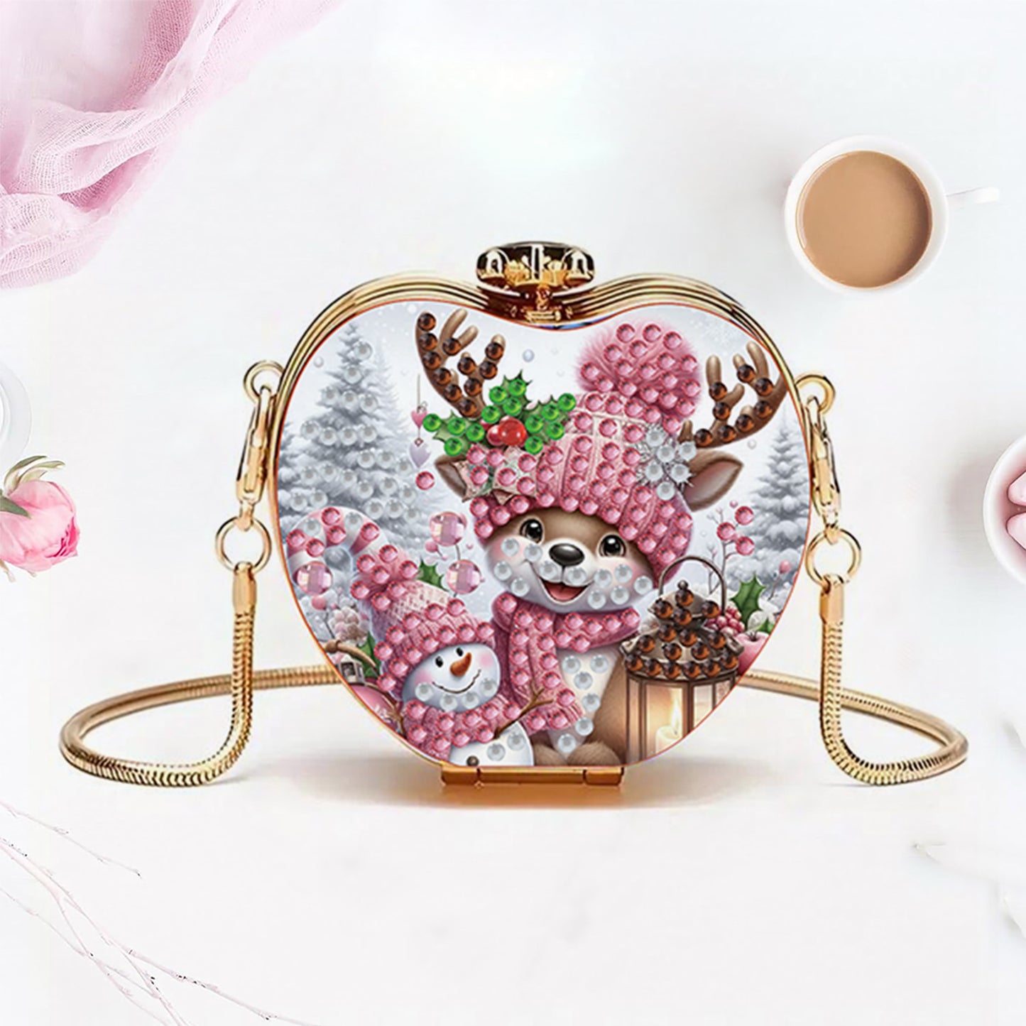 Deer DIY Acrylic Love Art Diamond Painting Coin Purse with Chain for Women Girl