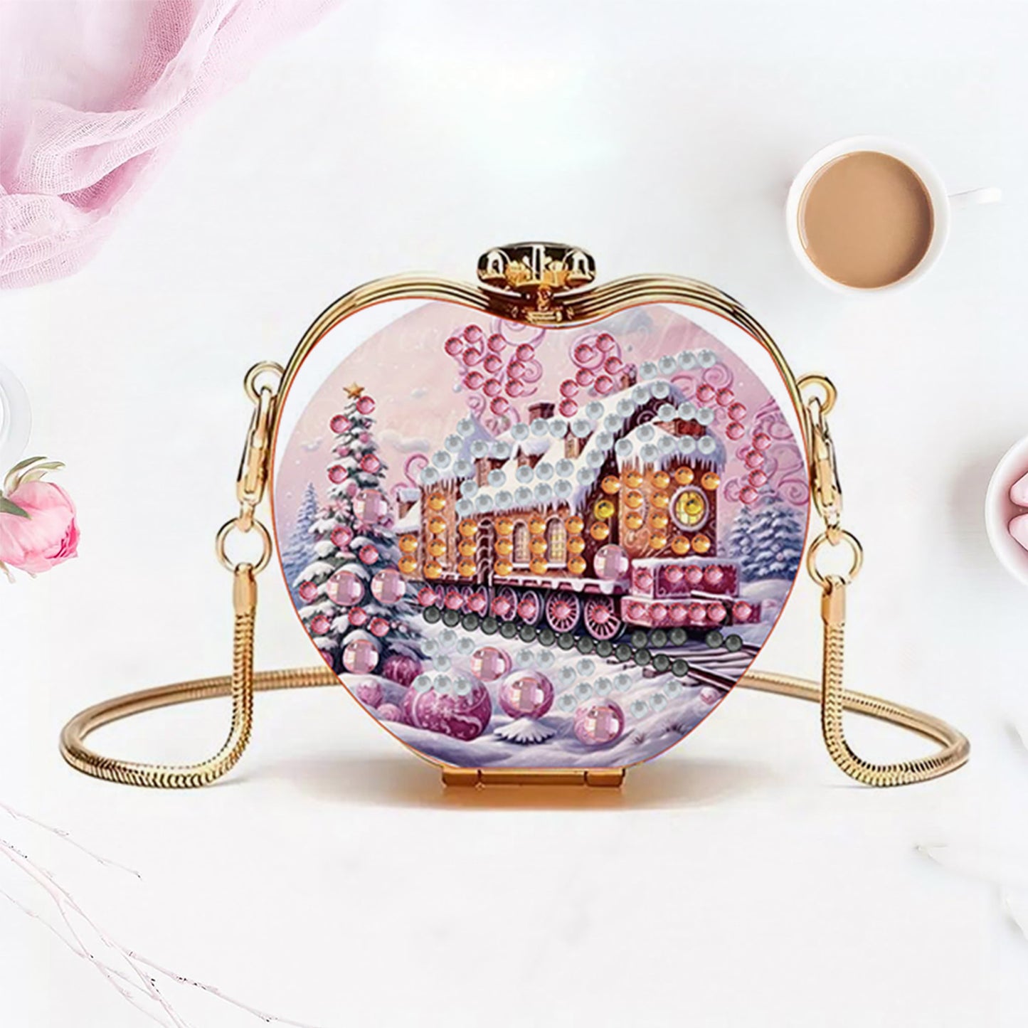 Train DIY Acrylic Love Art Diamond Painting Coin Purse with Chain for Women Girl