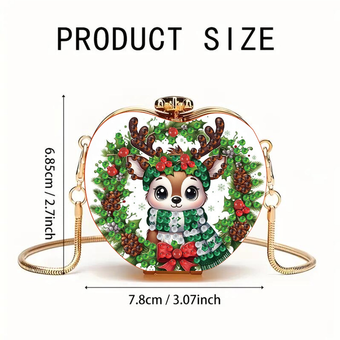 Xmas Reindeer DIY Acrylic Love Art Diamond Painting Coin Purse w/Chain for Women