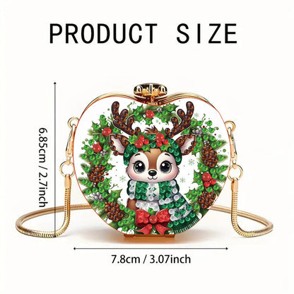 Xmas Reindeer DIY Acrylic Love Art Diamond Painting Coin Purse w/Chain for Women