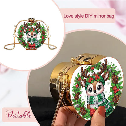 Xmas Reindeer DIY Acrylic Love Art Diamond Painting Coin Purse w/Chain for Women