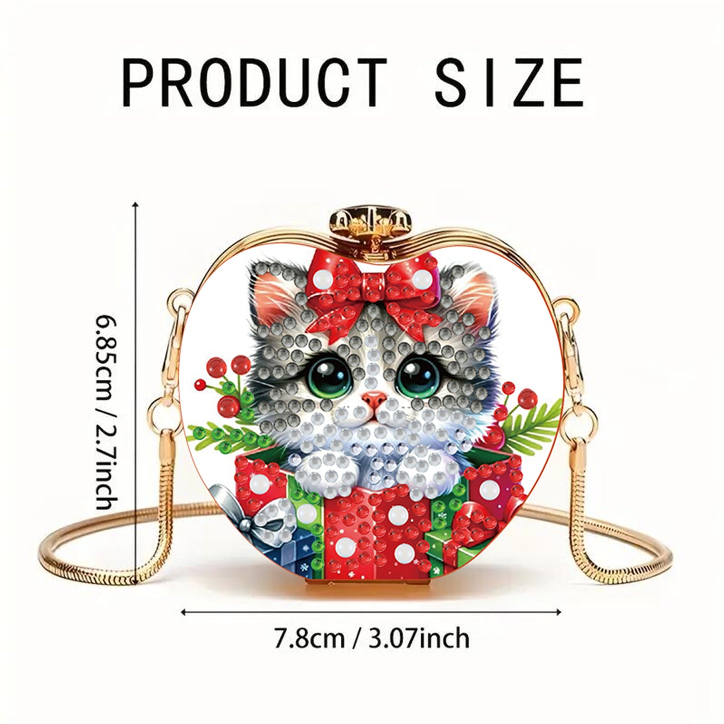 Xmas Cat DIY Acrylic Love Art Diamond Painting Coin Purse with Chain for Women