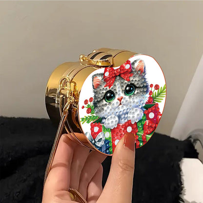 Xmas Cat DIY Acrylic Love Art Diamond Painting Coin Purse with Chain for Women