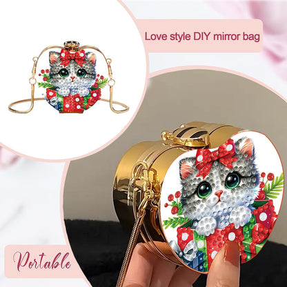 Xmas Cat DIY Acrylic Love Art Diamond Painting Coin Purse with Chain for Women