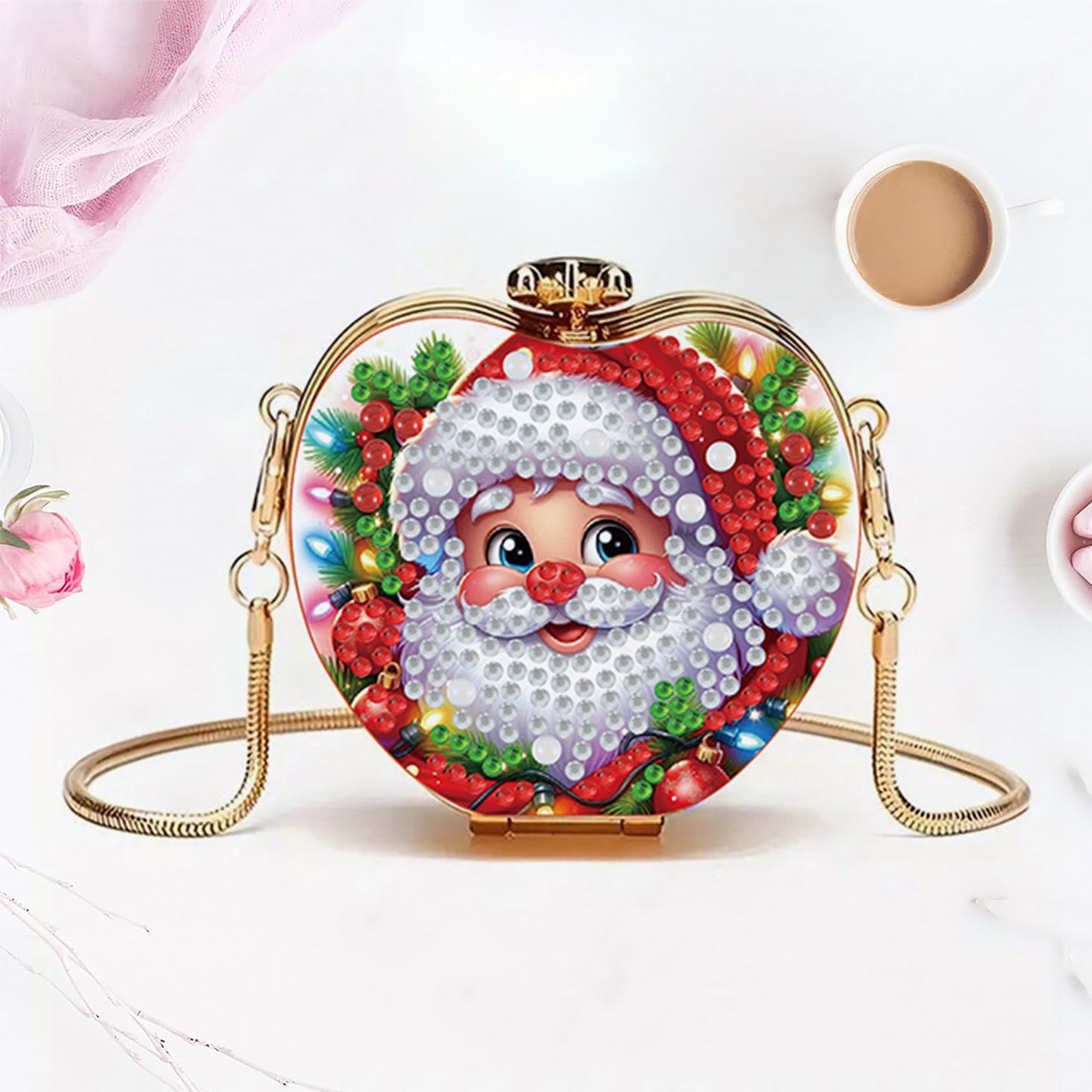 Santa Claus DIY Acrylic Love Art Diamond Painting Coin Purse w/ Chain for Women