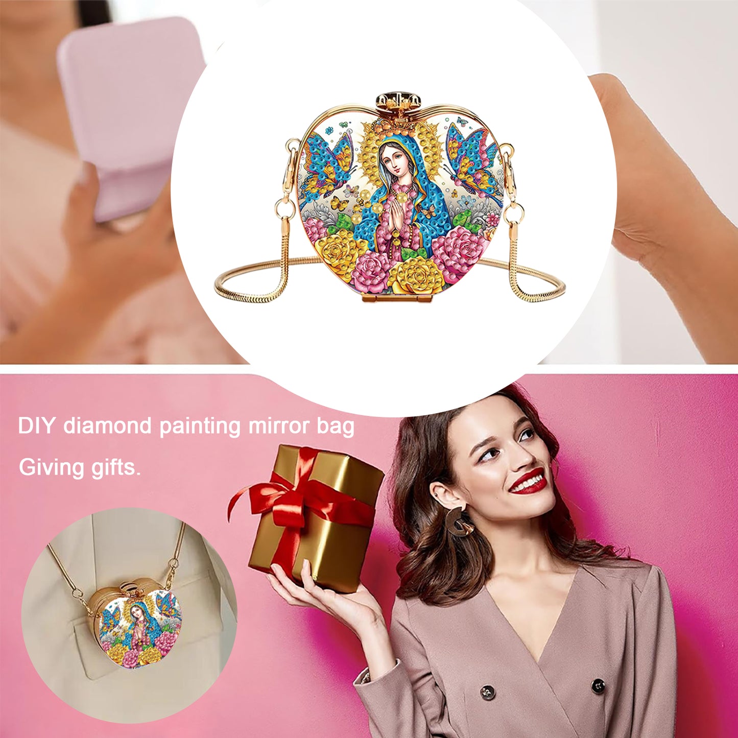 Faith DIY Acrylic Love Art Diamond Painting Coin Purse with Chain for Women Girl