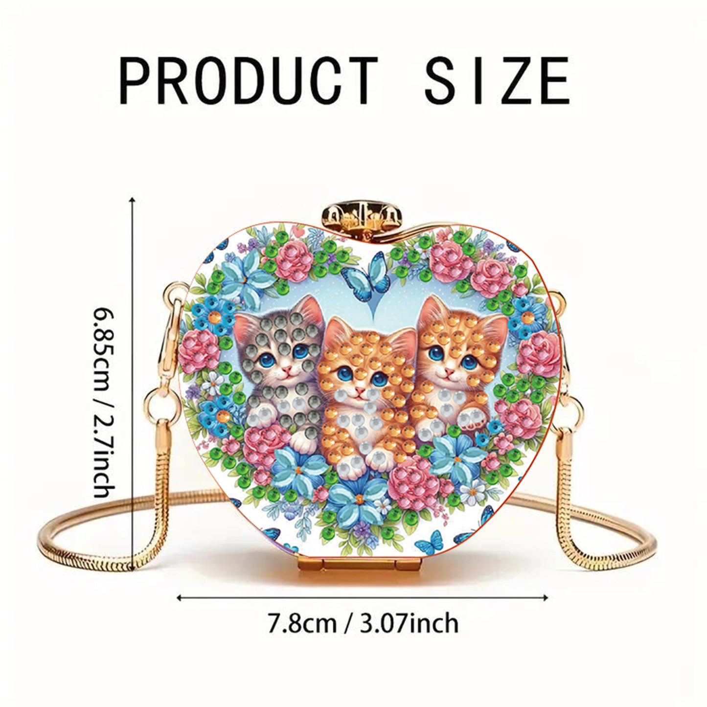 Three Cats DIY Acrylic Love Art Diamond Painting Coin Purse with Chain for Women