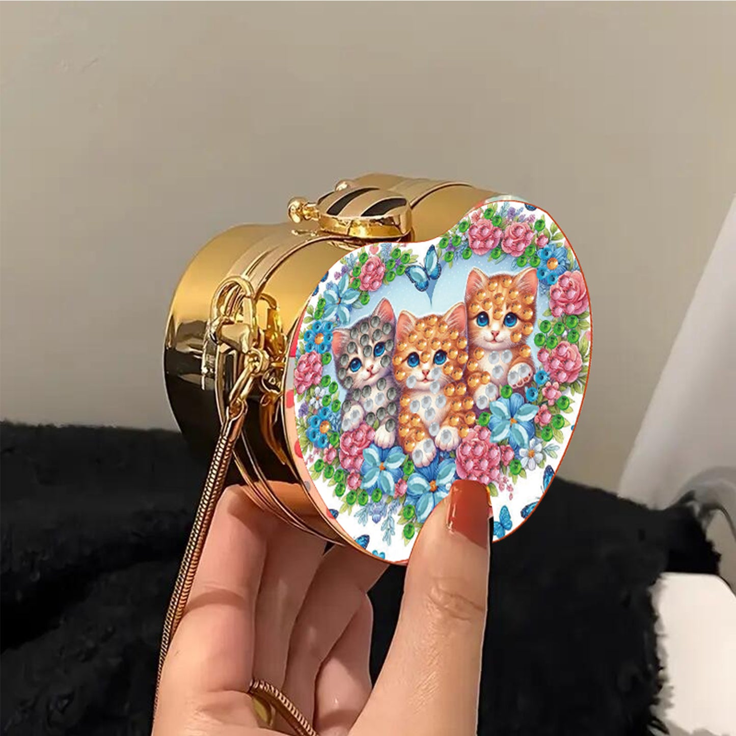 Three Cats DIY Acrylic Love Art Diamond Painting Coin Purse with Chain for Women