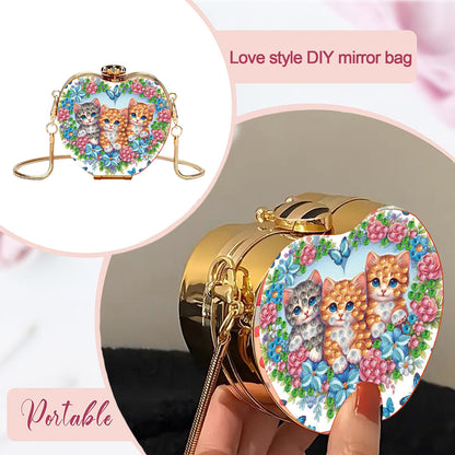 Three Cats DIY Acrylic Love Art Diamond Painting Coin Purse with Chain for Women
