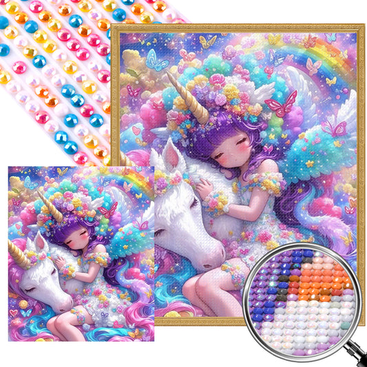 Rainbow Unicorn Girl - Partial AB Round Drill Diamond Painting 50*60CM