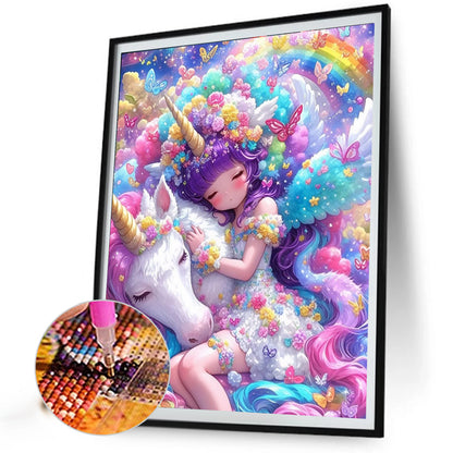 Rainbow Unicorn Girl - Partial AB Round Drill Diamond Painting 50*60CM