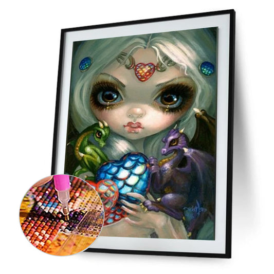 Girl And Dinosaur - Full Round Drill Diamond Painting 40*50CM