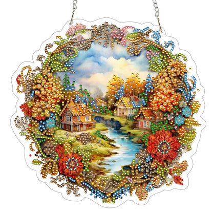 Country Stream 2D Flat DIY Diamond Painting Kits Window Hanging for Home Decor