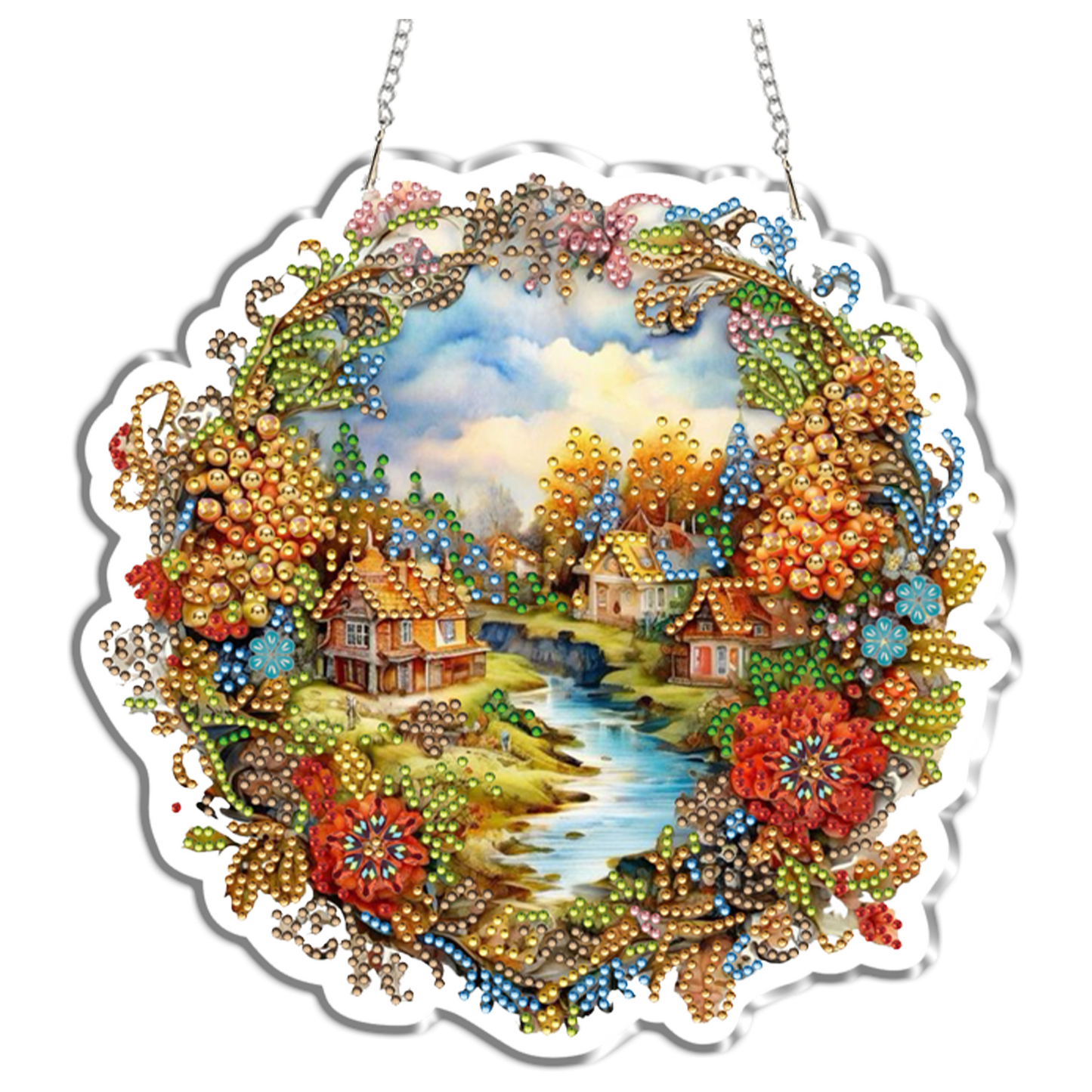 Country Stream 2D Flat DIY Diamond Painting Kits Window Hanging for Home Decor