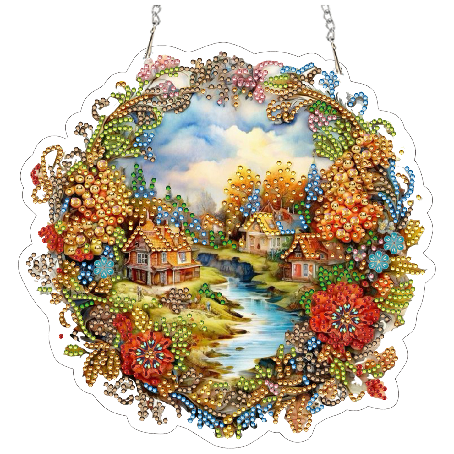 Country Stream 2D Flat DIY Diamond Painting Kits Window Hanging for Home Decor
