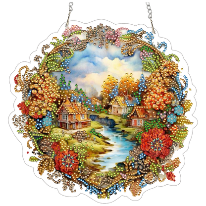 Country Stream 2D Flat DIY Diamond Painting Kits Window Hanging for Home Decor