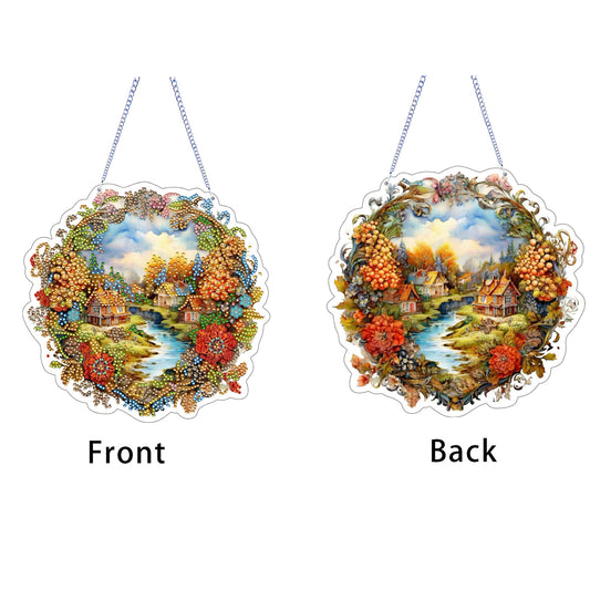 Country Stream 2D Flat DIY Diamond Painting Kits Window Hanging for Home Decor