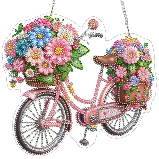 Flower Bicycle 2D Flat DIY Diamond Painting Kits Window Hanging for Home Decor