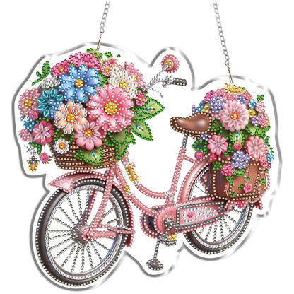 Flower Bicycle 2D Flat DIY Diamond Painting Kits Window Hanging for Home Decor