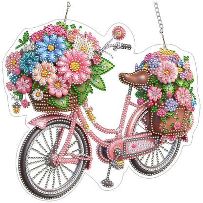 Flower Bicycle 2D Flat DIY Diamond Painting Kits Window Hanging for Home Decor