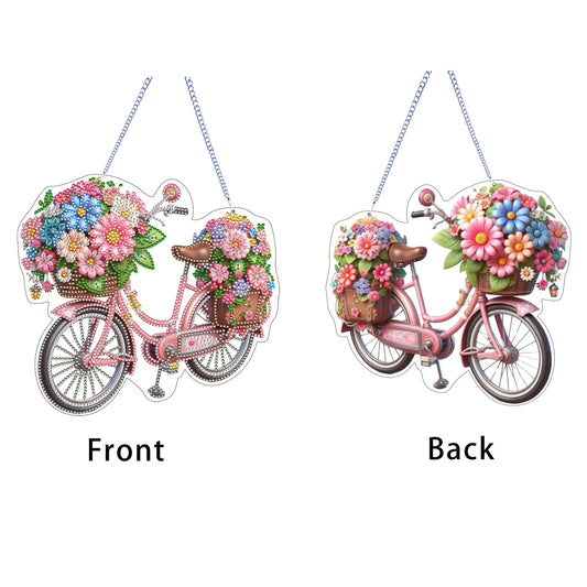 Flower Bicycle 2D Flat DIY Diamond Painting Kits Window Hanging for Home Decor