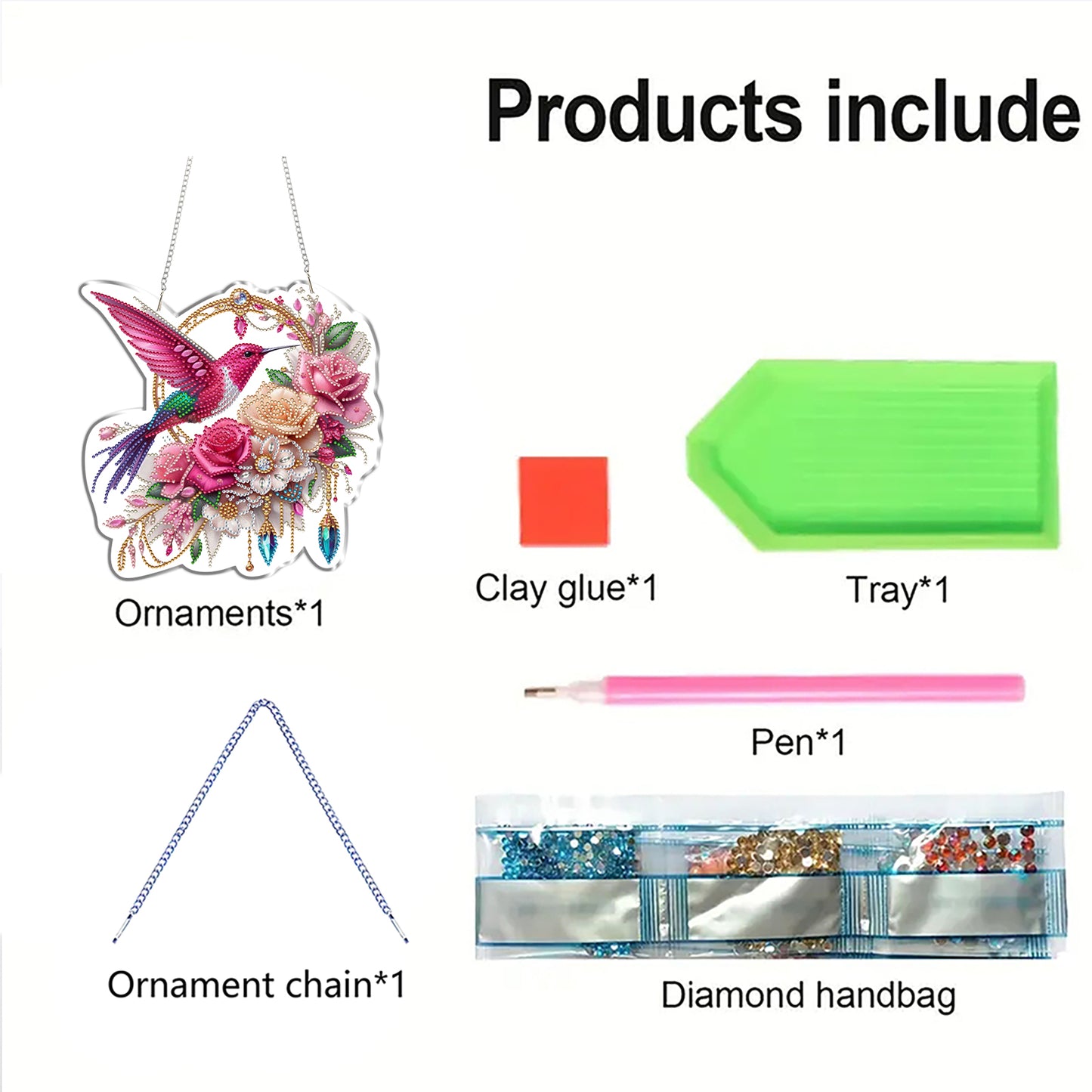 Hummingbird Flowers 2D Flat DIY Diamond Painting Kits Window Hanging Home Decor