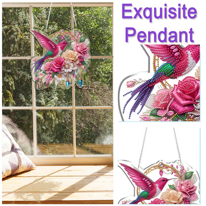 Hummingbird Flowers 2D Flat DIY Diamond Painting Kits Window Hanging Home Decor