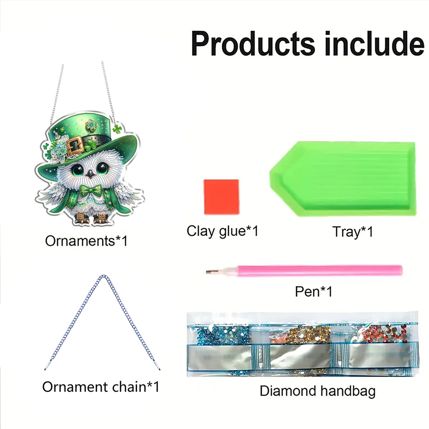 Four-Leaf Clover Owl 2D Flat DIY Diamond Painting Kits Window Hanging Home Decor