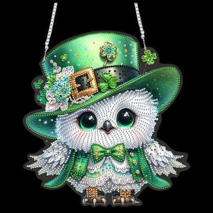 Four-Leaf Clover Owl 2D Flat DIY Diamond Painting Kits Window Hanging Home Decor