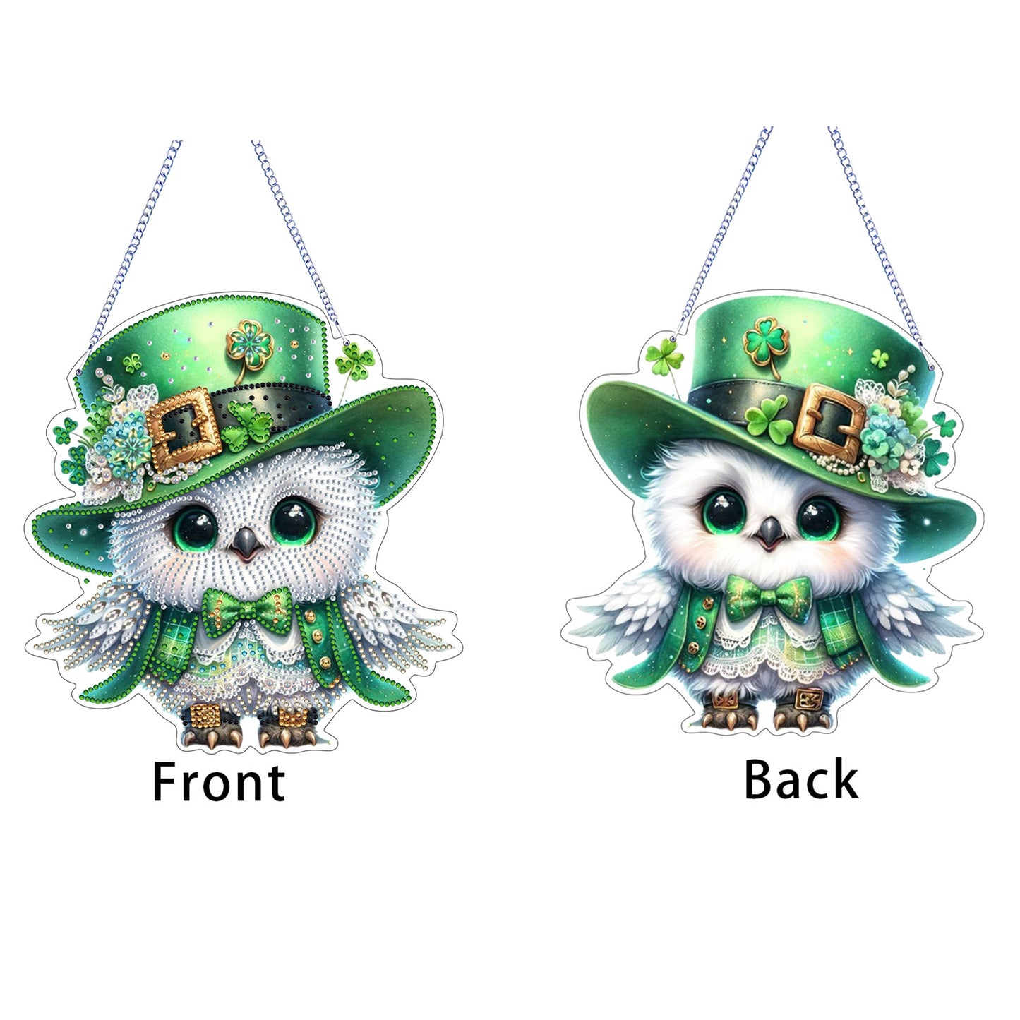 Four-Leaf Clover Owl 2D Flat DIY Diamond Painting Kits Window Hanging Home Decor