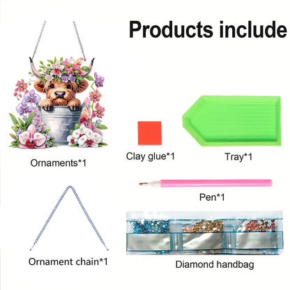 Cow 2D Flat DIY Acrylic Diamond Painting Kits Window Hanging for Home Decor