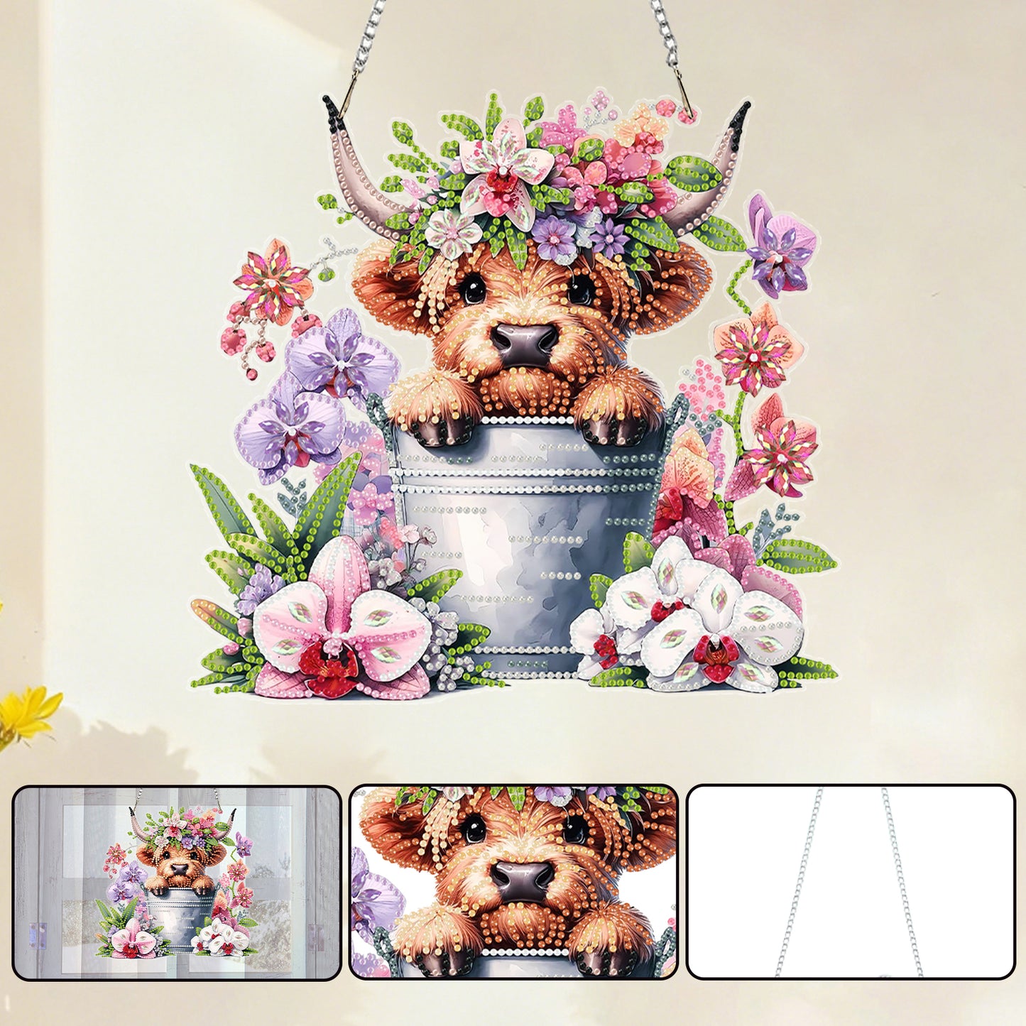 Cow 2D Flat DIY Acrylic Diamond Painting Kits Window Hanging for Home Decor