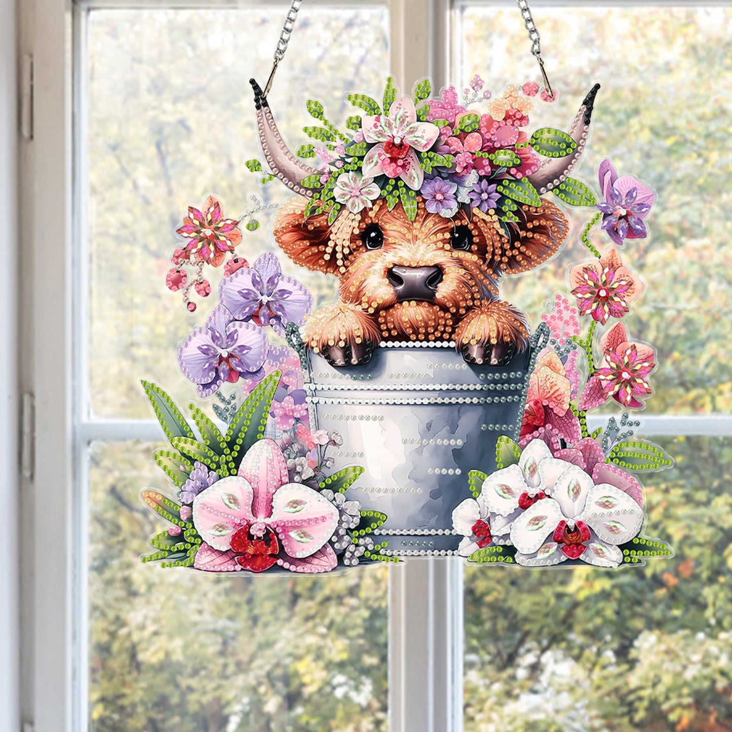 Cow 2D Flat DIY Acrylic Diamond Painting Kits Window Hanging for Home Decor