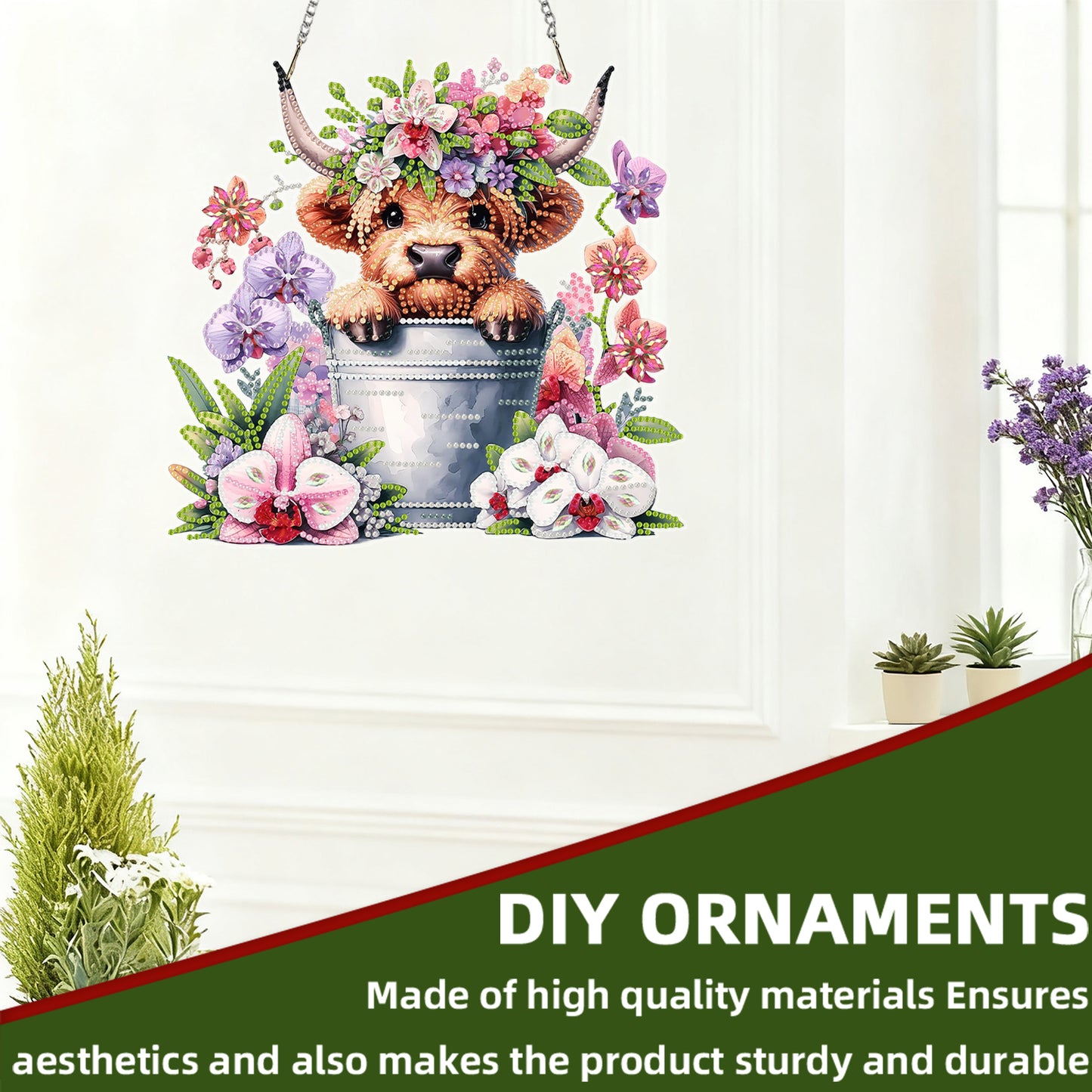 Cow 2D Flat DIY Acrylic Diamond Painting Kits Window Hanging for Home Decor