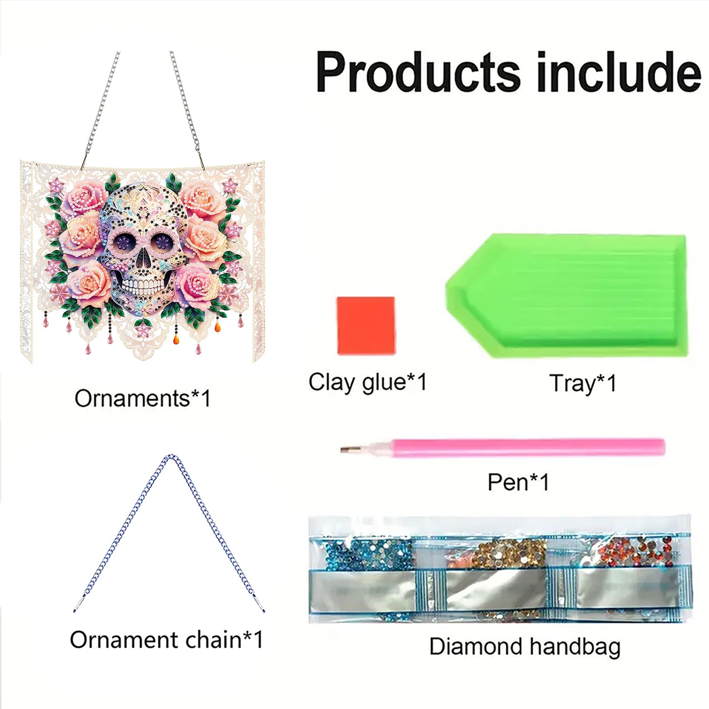 Skulls Flower 2D Flat DIY Acrylic Diamond Painting Kit Window Hanging Wall Decor