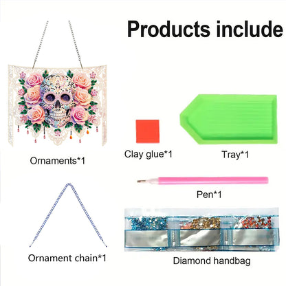 Skulls Flower 2D Flat DIY Acrylic Diamond Painting Kit Window Hanging Wall Decor
