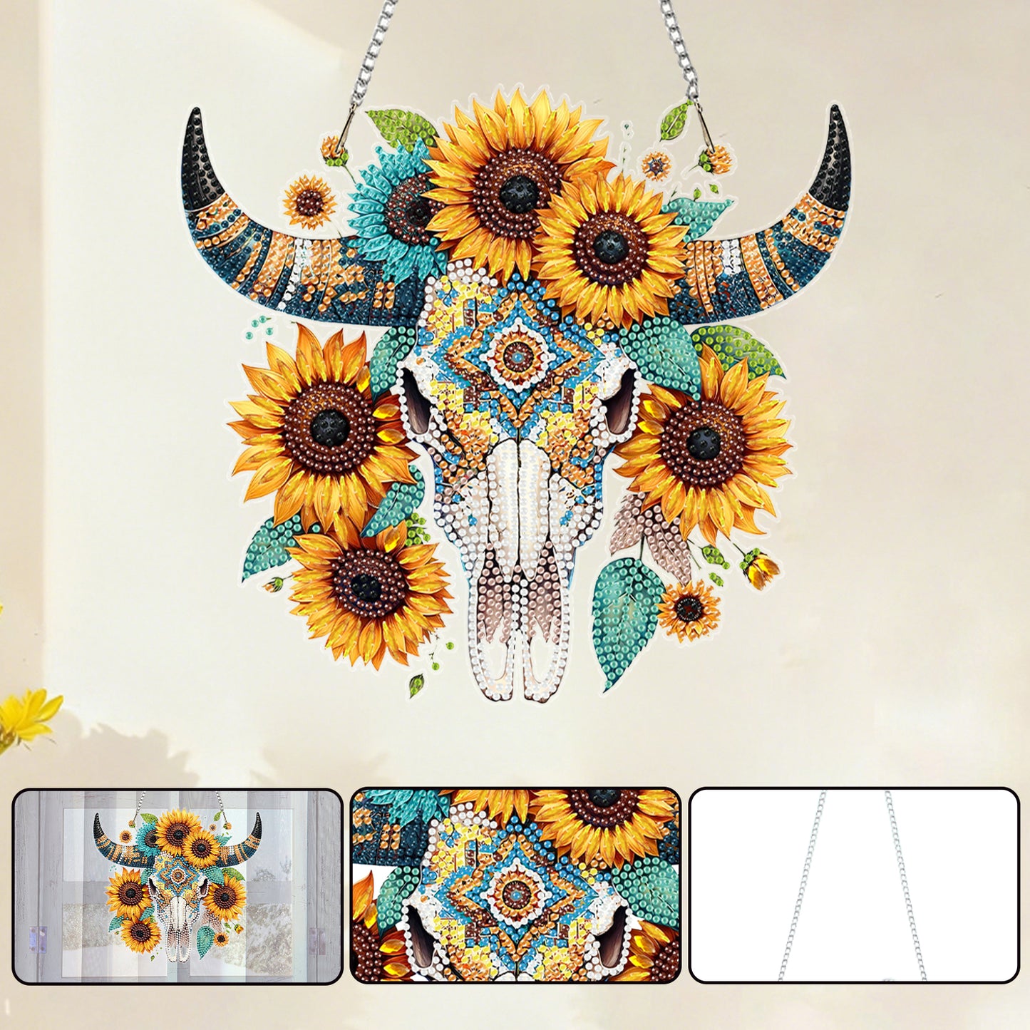 Cow Sunflower 2D Flat DIYAcrylic Diamond Painting Kit Window Hanging Home Decor