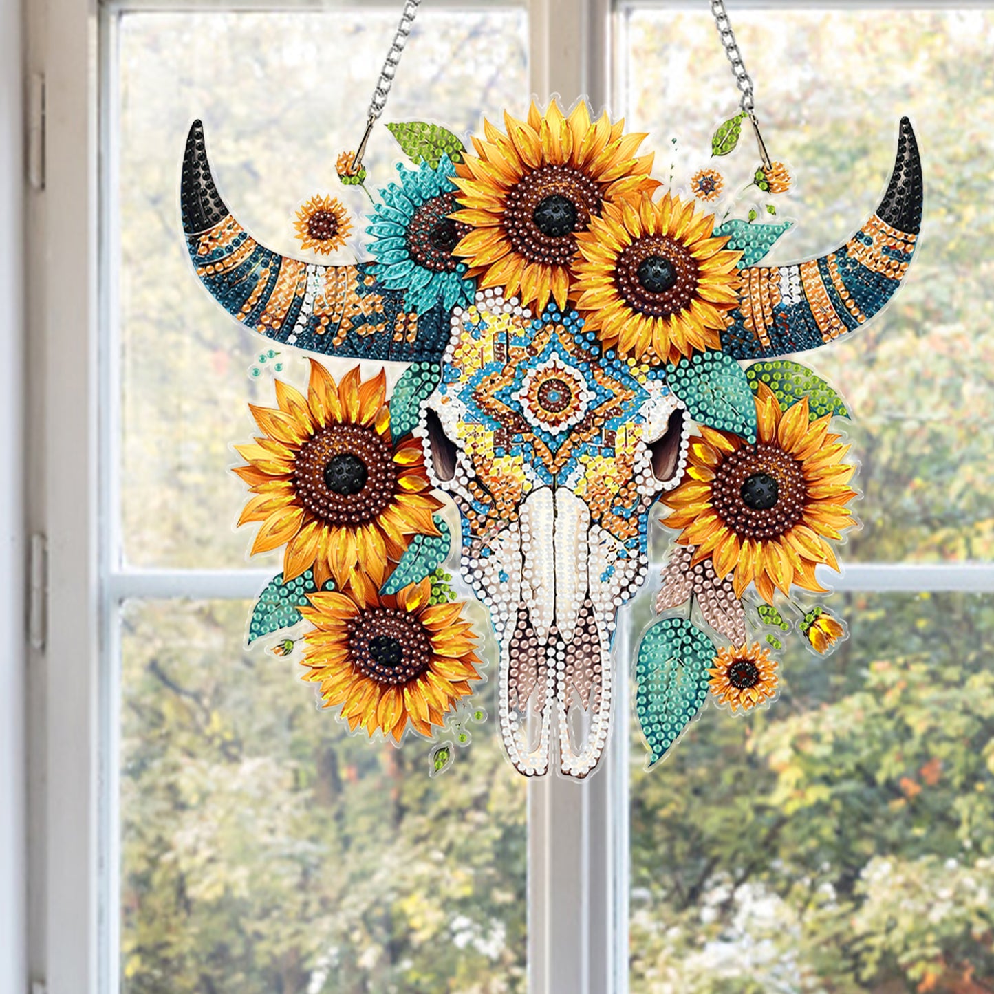 Cow Sunflower 2D Flat DIYAcrylic Diamond Painting Kit Window Hanging Home Decor
