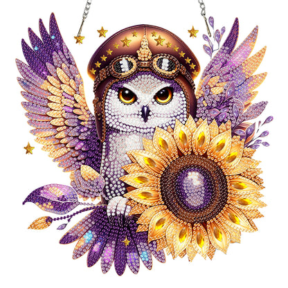 Owl Sunflower 2D Flat DIY Acrylic Diamond Painting Kit Window Hanging Wall Decor