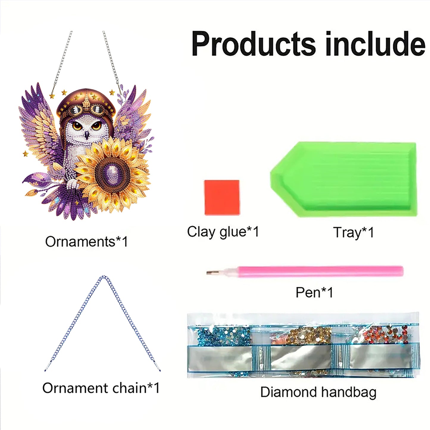 Owl Sunflower 2D Flat DIY Acrylic Diamond Painting Kit Window Hanging Wall Decor