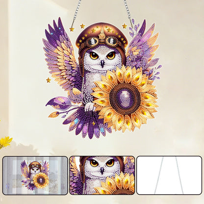 Owl Sunflower 2D Flat DIY Acrylic Diamond Painting Kit Window Hanging Wall Decor