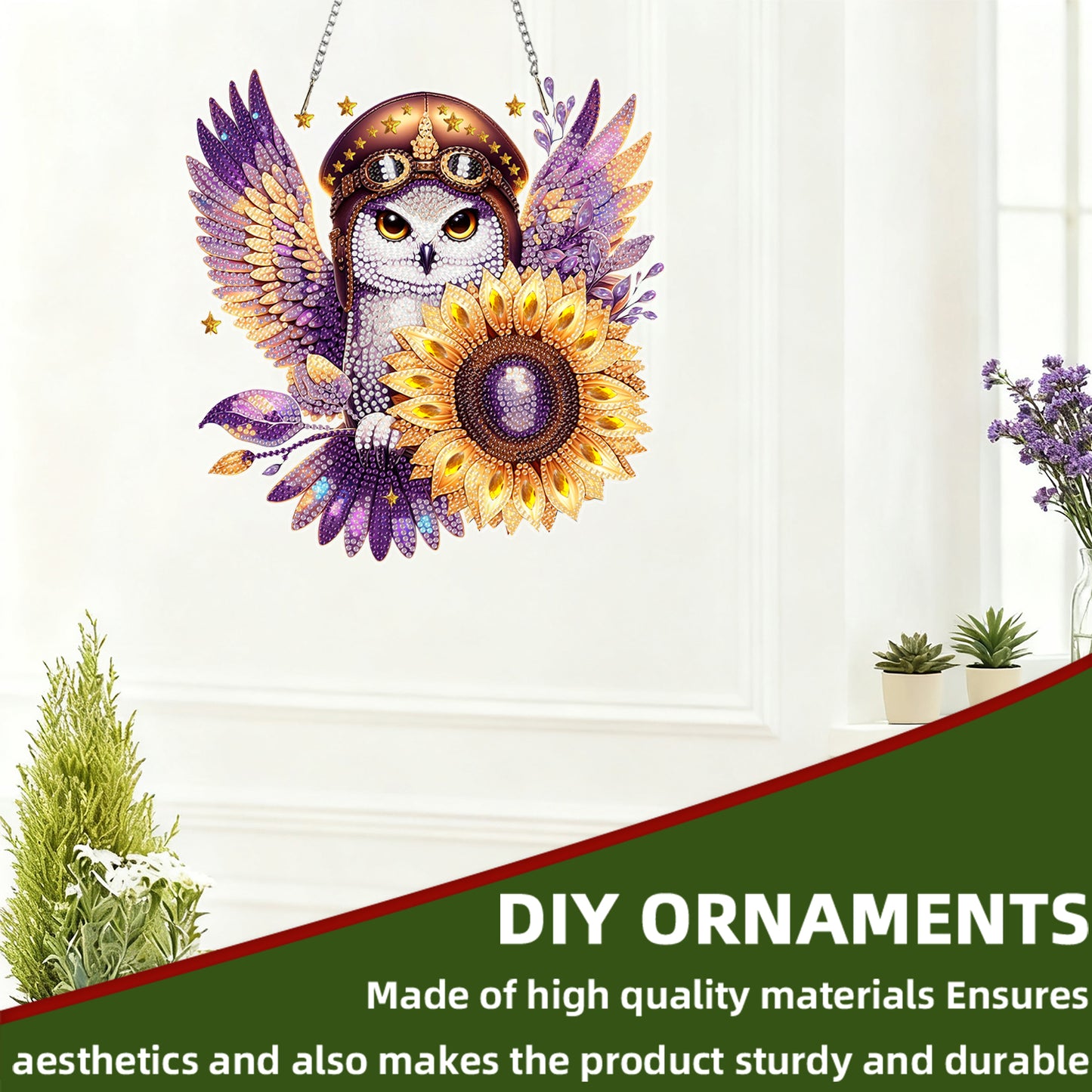 Owl Sunflower 2D Flat DIY Acrylic Diamond Painting Kit Window Hanging Wall Decor