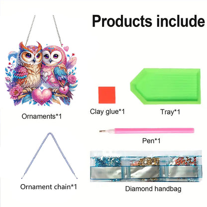 Owl Heart 2D Flat DIY Acrylic Diamond Painting Kits Window Hanging Home Decor