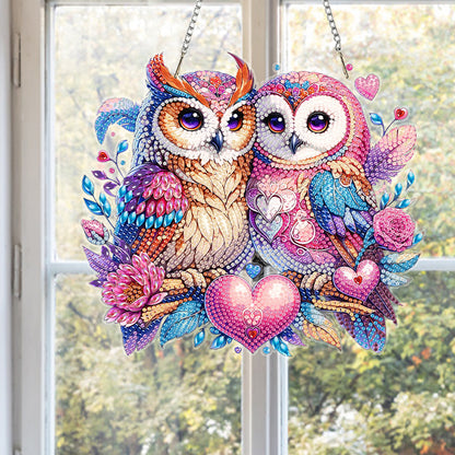 Owl Heart 2D Flat DIY Acrylic Diamond Painting Kits Window Hanging Home Decor