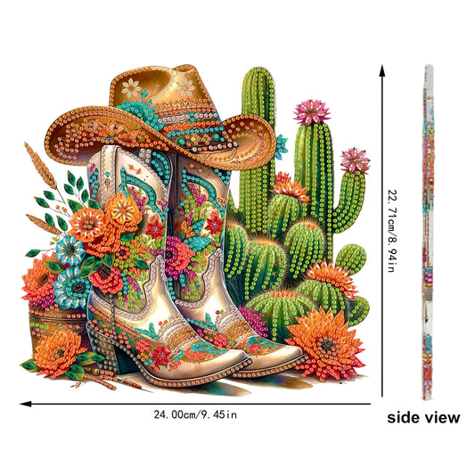 Acrylic 2D Flat Cowboy Boots Cacti DIY Table Top Diamond Painting Ornament Kits