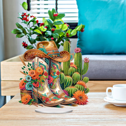Acrylic 2D Flat Cowboy Boots Cacti DIY Table Top Diamond Painting Ornament Kits